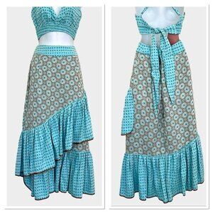 RAISSA Romantic Cottagecore Floral Print Ruffle Maxi Skirt Multicolor XS-S NWT